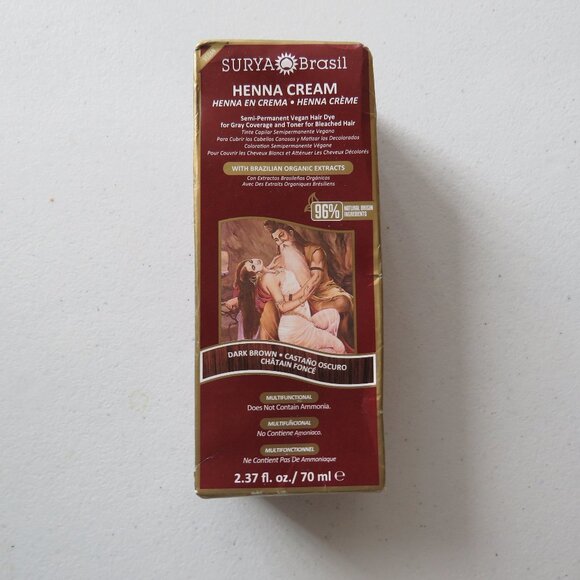 Henna Cream Dark Brown Semi-Permanent Vegan Hair Dye For Gray Coverage 2.37 oz - Picture 1 of 10